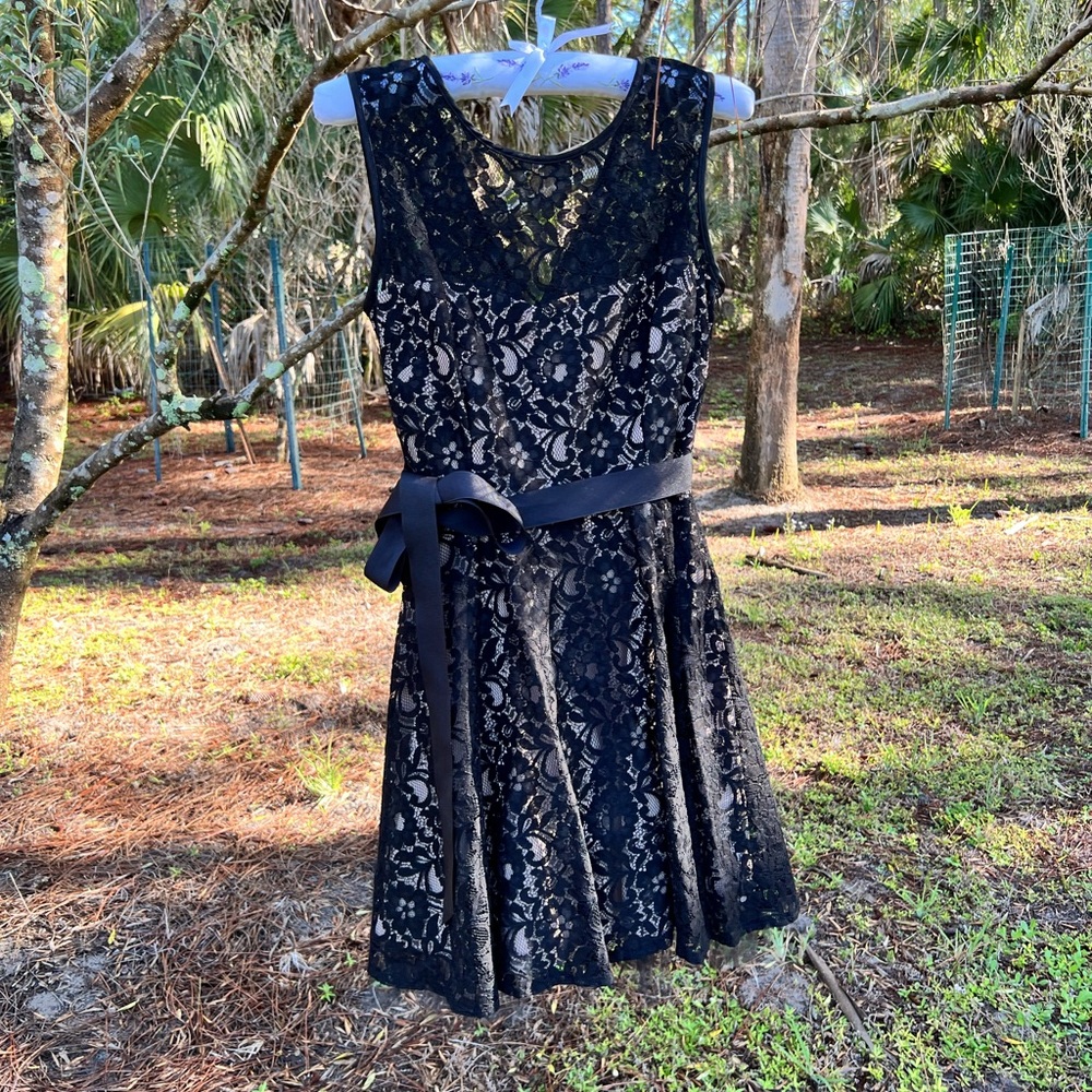 Betsy & Adam Black Lace Mini Dress